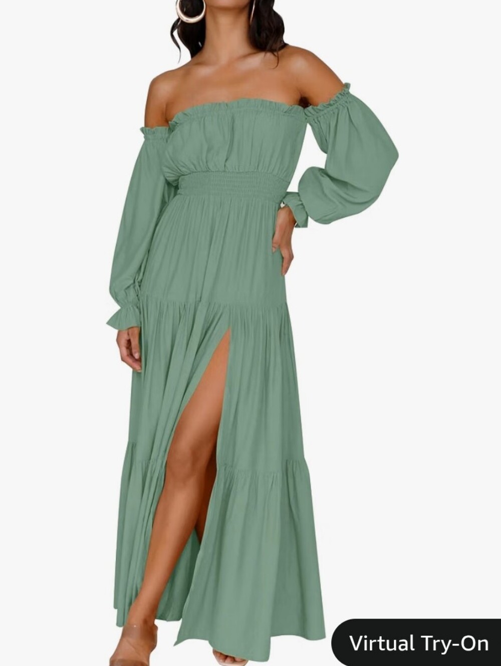 Zesica XL Off-Shoulder Long Sleeve Maxi Dress in Sage Green